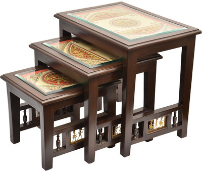 

ExclusiveLane Teak Wood Dhokra & Warli Work Stools Cum Solid Wood Nesting Table(Finish Color - Walnut Brown, Set of - 3)