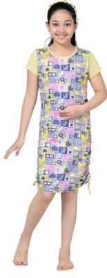 

Kombee Kids Nightwear Girls Printed Cotton, Blue-yellow
