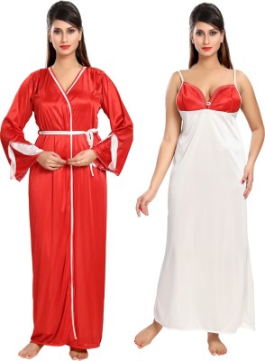 Be You Women Nighty with Robe(Red, White)