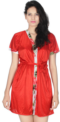 Kanika Women Nighty with Robe(Red)
