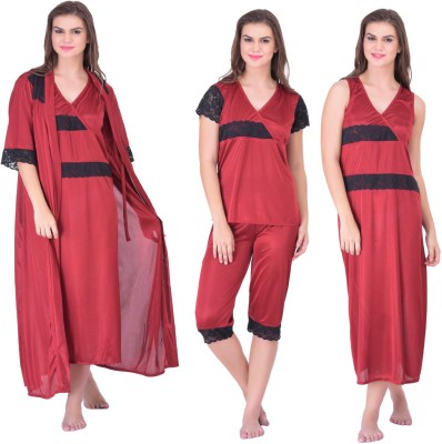 Claura Women Nighty Set(Maroon)