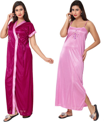 FASHIGO Women Nighty with Robe(Brown)