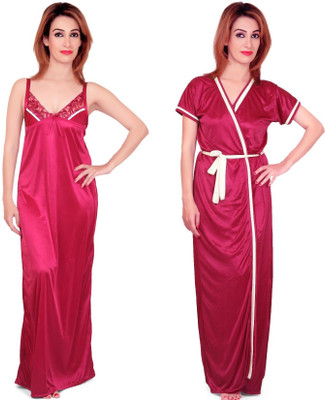 Fabme Women Nighty with Robe(Pink
