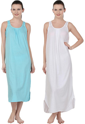 Blazon Women Nighty(Light Blue, White)