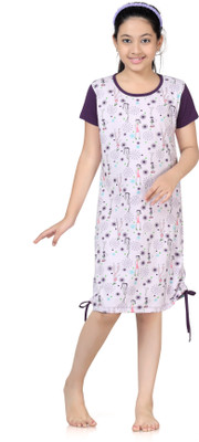 

Kombee Kids Nightwear Girls Printed Cotton, White & purple