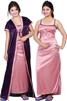 Mahaarani Women Nighty with Robe(Pink)