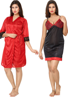 

Fashigo Women Nighty(Black, Red