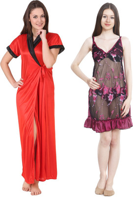 KEOTI Women Nighty with Robe(Red) KEOTI Women Nighty with Robe(Red)