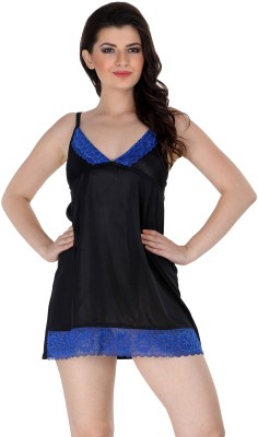 Belle Nuits Women's Nighty with Robe, Top and Capri(Black) at flipkart