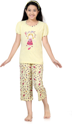 

Kombee Kids Nightwear Girls Printed Cotton, Yellow & yellow