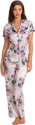 

PrettySecrets Women's Floral Print White Top & Pyjama Set