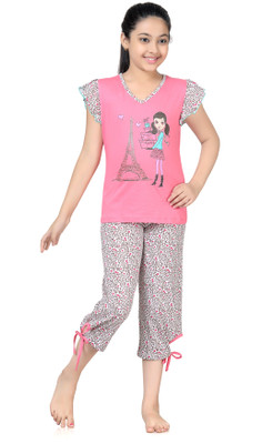 

Kombee Kids Nightwear Girls Printed Cotton(Multicolor, Pink & white
