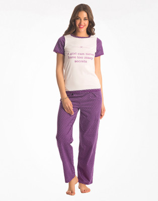 PrettySecrets Women's Polka Print Multicolor Top & Pyjama Set