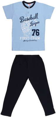 Soko Mesh Boys Graphic Print Multicolor Top & Pyjama Set, Navy blue