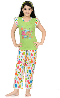 

Kombee Kids Nightwear Girls Printed Cotton(Multicolor, Green & white