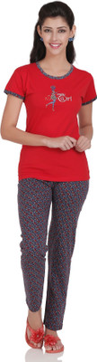 

JV Wears Women Printed Red Top & Pyjama Set