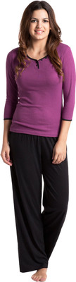 

PrettySecrets Women's Solid Purple, Black Top & Pyjama Set, Black;purple