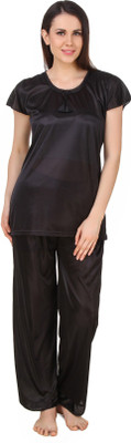 fasense Women Solid Black Top & Pyjama Set