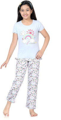 

Kombee Kids Nightwear Girls Printed Cotton, Light blue