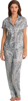 

PrettySecrets Women's Animal Print White, Black Top & Pyjama Set, Light blue
