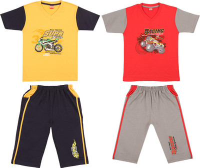 

Kidz Krish Kids Nightwear Boys Printed Cotton(Yellow Pack of 2, Honey gold & red