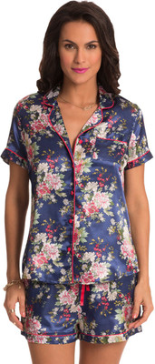

PrettySecrets Women's Floral Print Dark Blue Top & Shorts Set, Dark blue;floral;print