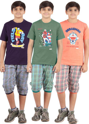 

Meril Kids Nightwear Boys Graphic Print Cotton, Dark blue-green-orange
