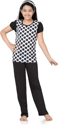 

Kombee Kids Nightwear Girls Printed Cotton, White & black