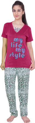 

Rightshape Women Solid, Printed Multicolor Top & Pyjama Set, Pink