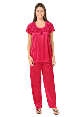 

AV2 Women's Solid Red Top & Pyjama Set