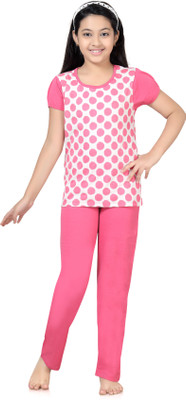 

Kombee Kids Nightwear Girls Printed Cotton, White & pink