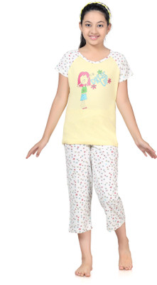 

Kombee Kids Nightwear Girls Printed Cotton(Multicolor, Yellow & white