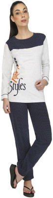 

Red Ring Women's Printed Blue Top & Pyjama Set, D blue