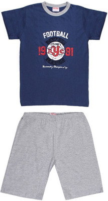 

Soko Mesh Boys Graphic Print Multicolor Top & Shorts Set, Blue & grey