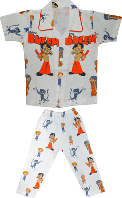 

Smilee Kids Nightwear Boys Printed Cotton, White & orange