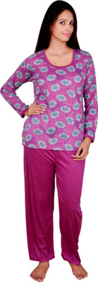 

Kanika Women's Floral Print Pink, Blue Top & Pyjama Set, Purple