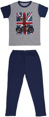 

Soko Mesh Boys Graphic Print Multicolor Top & Pyjama Set, Blue & grey