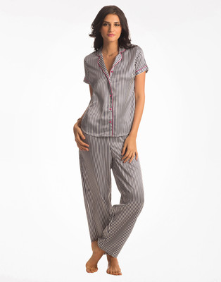 

PrettySecrets Women's Striped Blue, White Top & Pyjama Set