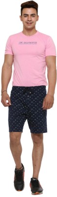 VIMAL JONNEY Men Printed Pink Top & Shorts Set