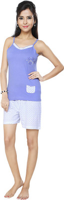 

FLAMINGO Women's Solid White, Purple Top & Pyjama Set, Pink