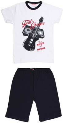 

Soko Mesh Boys Graphic Print Multicolor Top & Shorts Set, White