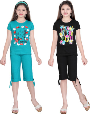 SINI MINI Girls Casual Top Capri(Multicolor)