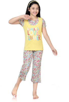 

Kombee Kids Nightwear Girls Printed Cotton, Yellow & blue