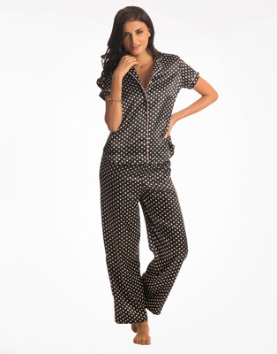 

PrettySecrets Women's Polka Print Black, White Top & Pyjama Set