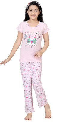 

Kombee Kids Nightwear Girls Printed, Striped Cotton(Multicolor, Pink