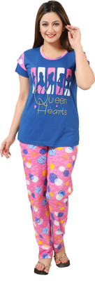 

AV2 Women's Printed Blue, Pink Top & Pyjama Set