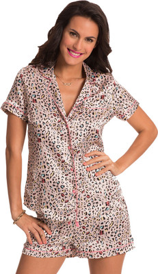 

PrettySecrets Women's Animal Print Beige Top & Shorts Set, Animal;print;skin