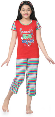 

Kombee Kids Nightwear Girls Printed Cotton, Red & green