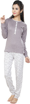 

FLAMINGO Women's Printed White, Grey Top & Pyjama Set, C-melange