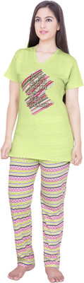 

Rightshape Women's Solid, Printed Multicolor Top & Pyjama Set, Light green